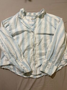 Free People We The Free Striped Swing Button Down Shirt Blue Ivory M